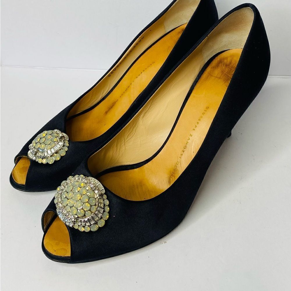 🛍️ Giuseppe Zanotti Satin Crystal Embellishments Peep Toe Pumps